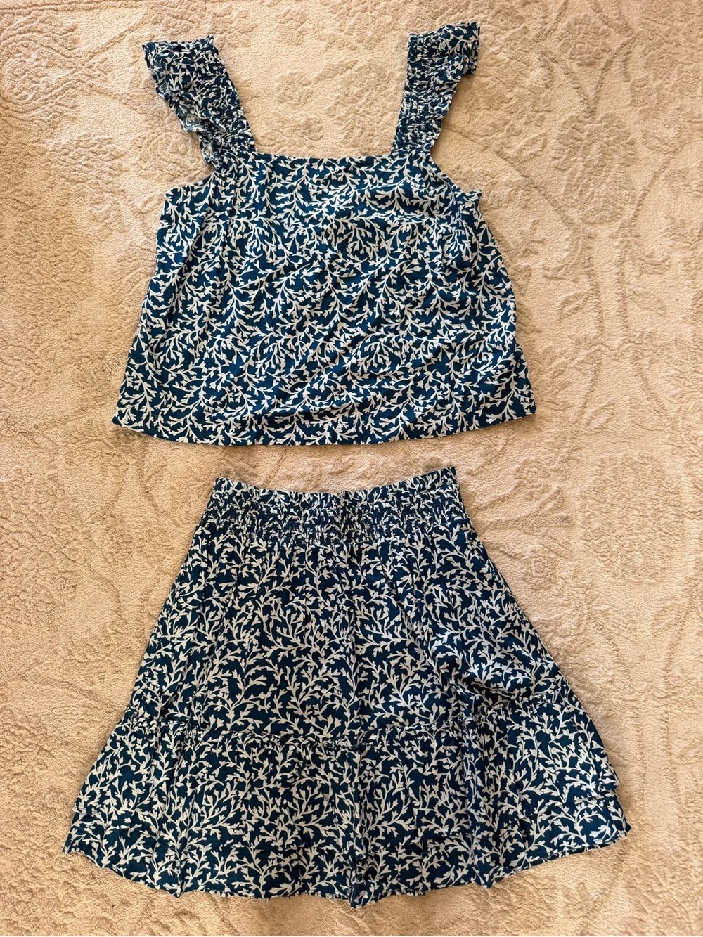 J. Crew Navy and White Floral Tank & Skirt Set